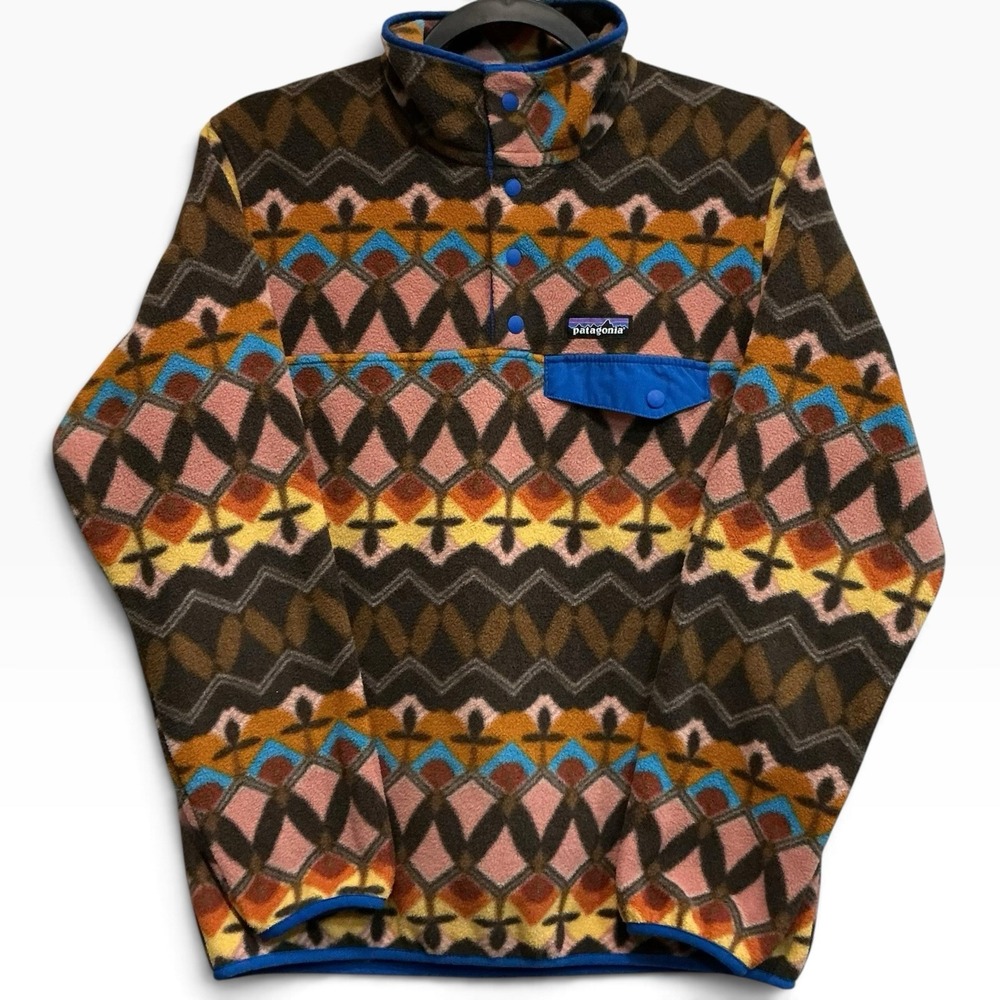 Patagonia Synchilla Snap-T Big Anthos Pink Fleece Pullover XS Aztec Tribal Rare